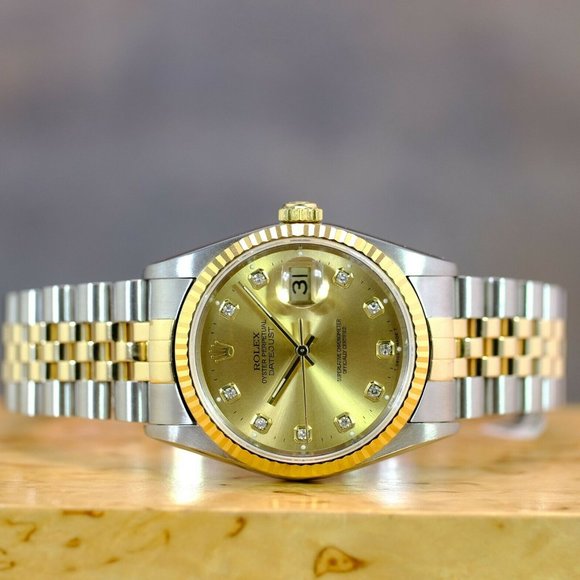 MEN'S ROLEX DATEJUST FACTORY CHAMPAGNE DIAMOND DIAL WITH ORIGINAL BOX AND PAPERS - Picture 5 of 12